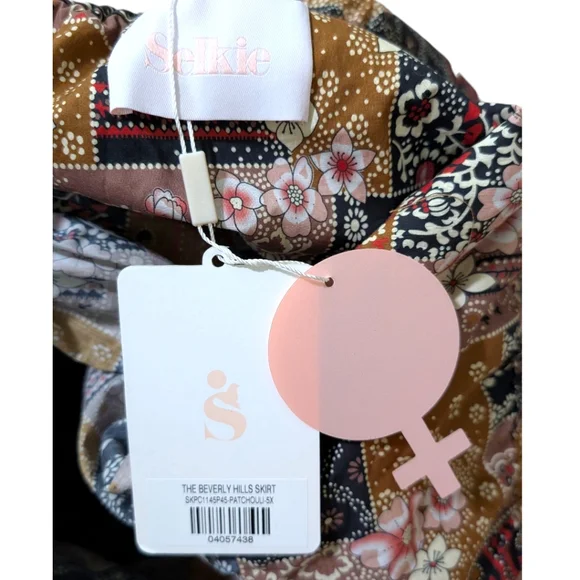 Selkie 'The Beverly Hills' Floral Patchwork Ruffle Skirt Women's 5X -Brown NWT - Picture 7 of 7